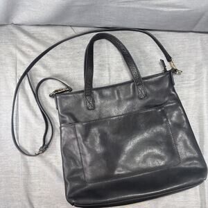 Fat Face Pebbled Leather Tote Bag Purse Adjustable Straps Black